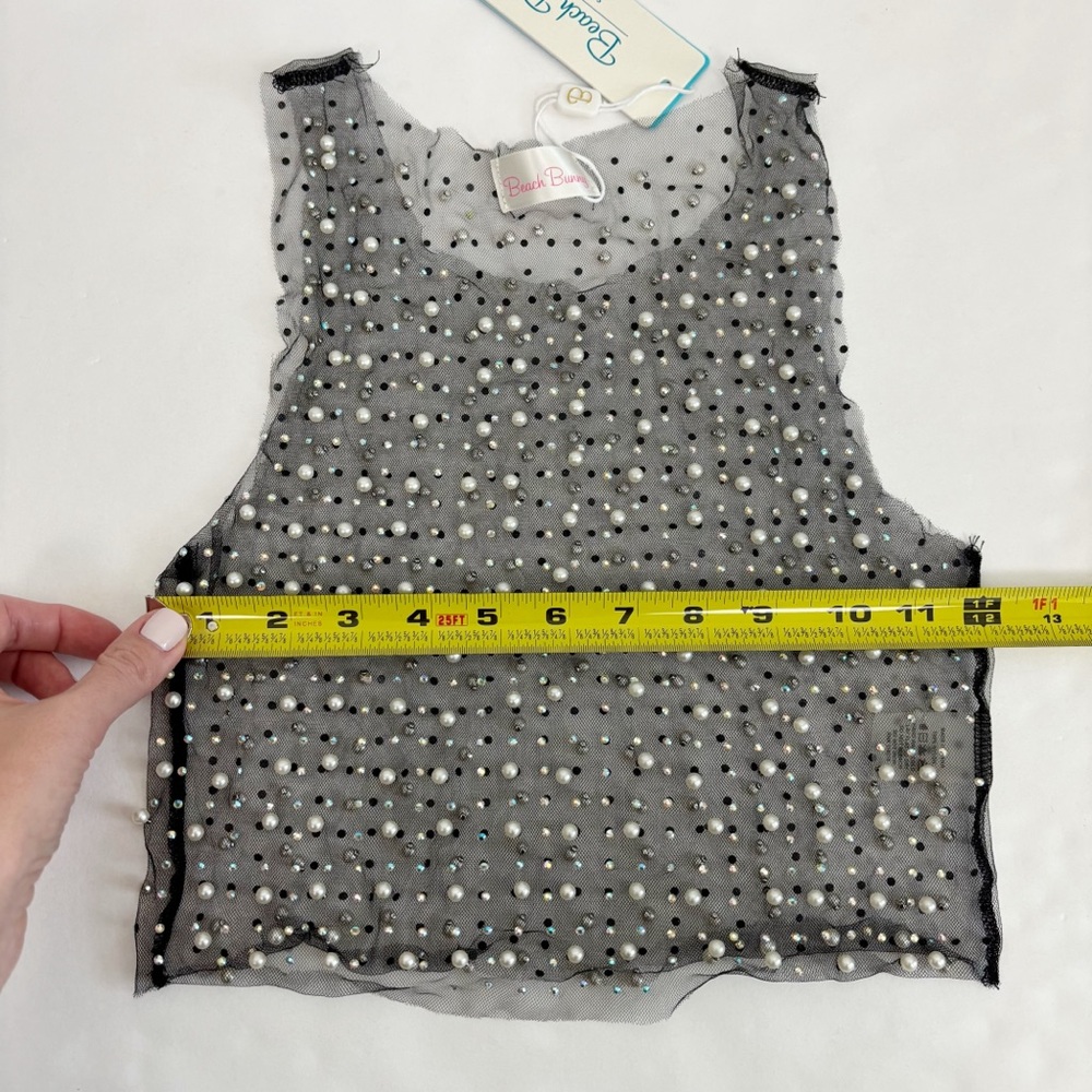 Beach Bunny Glitzy Girl Mesh Pearl Top & Skirt Set in Black Size S - Picture 8 of 15